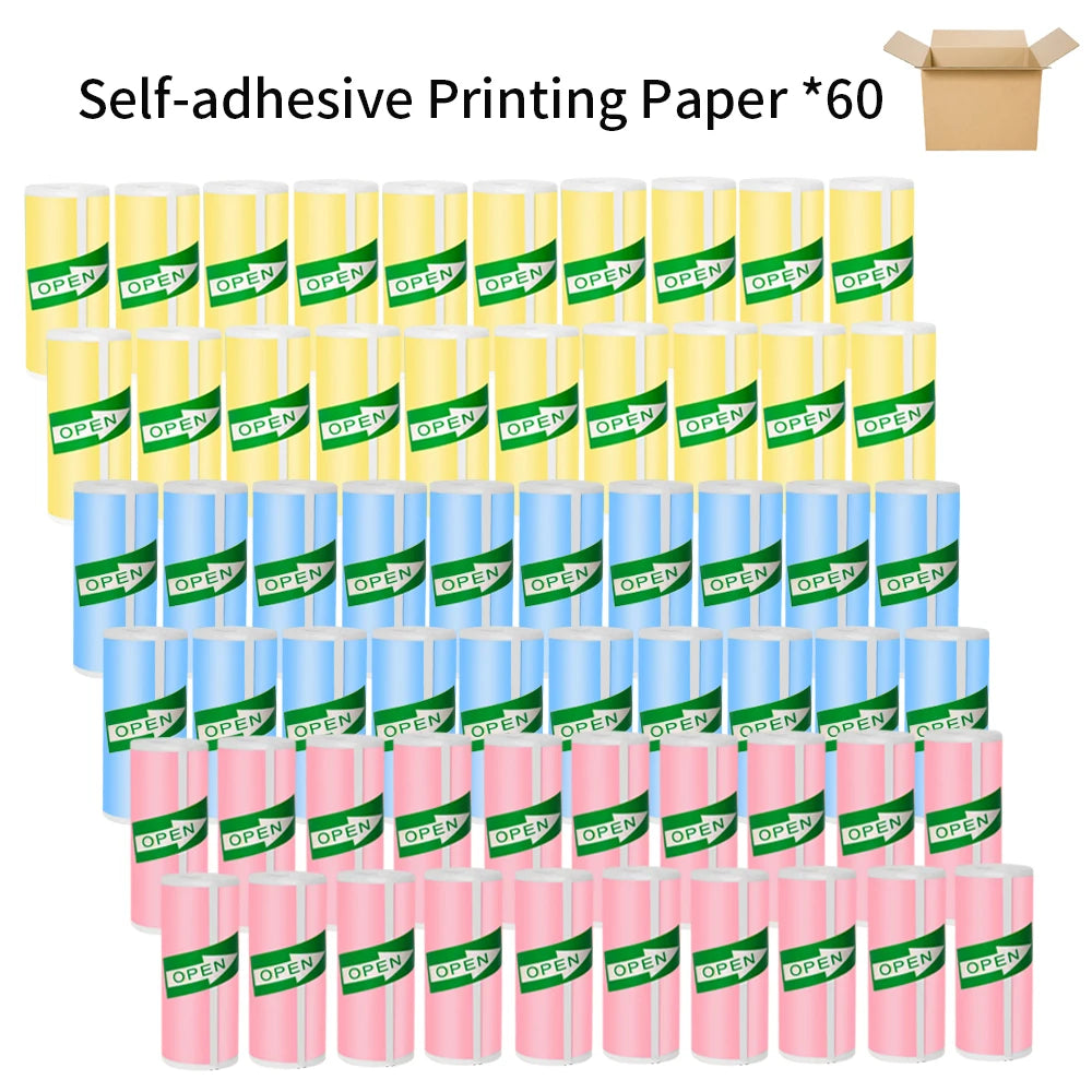 Color Self-Adhesive Thermal Paper 57Mm Sticker Label Photo White Self-Adhesive Paper for Mini Thermal Printer Home Children DIY