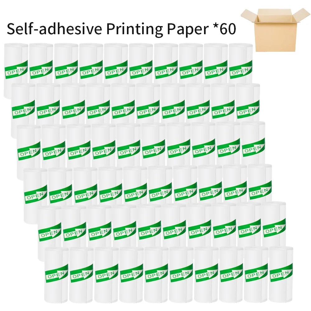 Color Self-Adhesive Thermal Paper 57Mm Sticker Label Photo White Self-Adhesive Paper for Mini Thermal Printer Home Children DIY