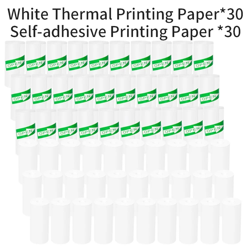 Color Self-Adhesive Thermal Paper 57Mm Sticker Label Photo White Self-Adhesive Paper for Mini Thermal Printer Home Children DIY