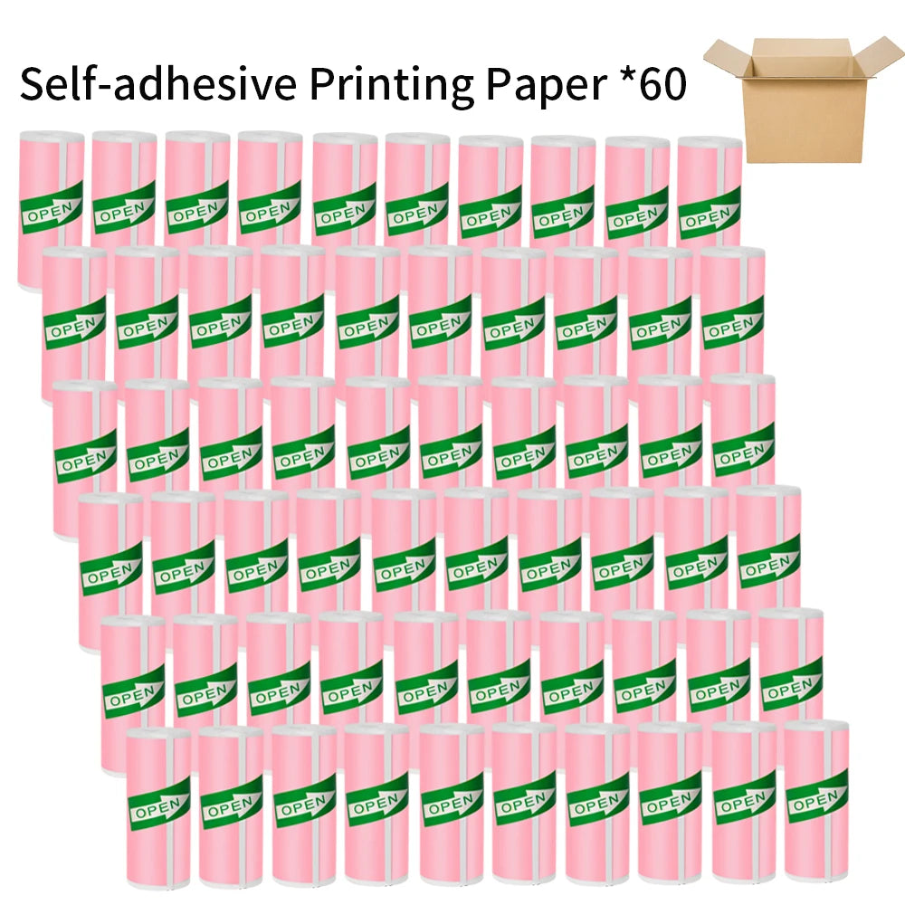 Color Self-Adhesive Thermal Paper 57Mm Sticker Label Photo White Self-Adhesive Paper for Mini Thermal Printer Home Children DIY